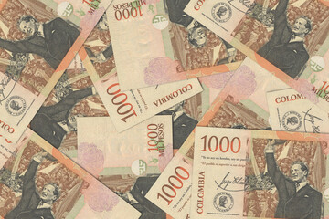 Paper money from Colombia. Colombian peso. Close up banknotes from Colombia. Colombian currency 