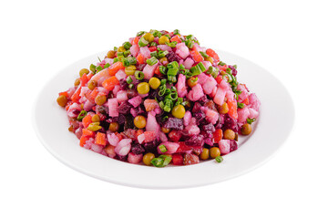 salad vinaigrette with boiled vegetables on plate