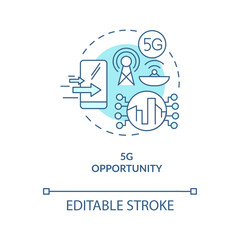 Fifth generation opportunity turquoise concept icon. Wireless network connection abstract idea thin line illustration. Isolated outline drawing. Editable stroke. Arial, Myriad Pro-Bold fonts used