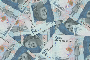Paper money from Colombia. Colombian peso. Close up banknotes from Colombia. Colombian currency 