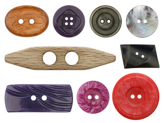 Various old and used buttons isolated on transparent background