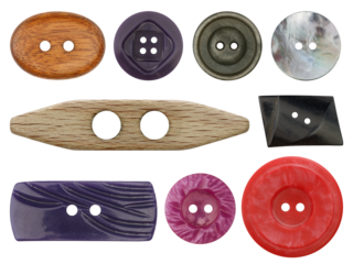 Various old and used buttons isolated on transparent background