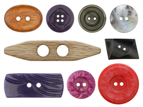 Various old and used buttons isolated on transparent background