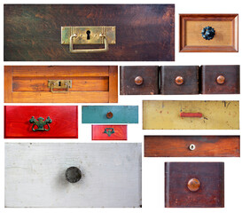 Various old drawers on transparent background