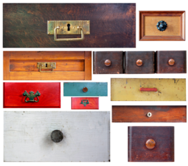Various old drawers on transparent background