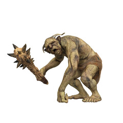 Fantasy Troll leaning on one hand and holding a spiked club weapon.