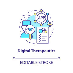 Digital therapeutics concept icon. Healthcare industry trend. Mobile health app abstract idea thin line illustration. Isolated outline drawing. Editable stroke. Arial, Myriad Pro-Bold fonts used