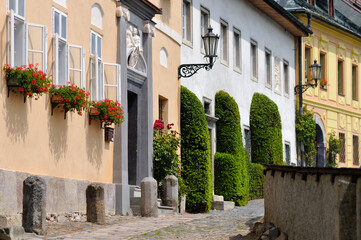 Fototapeta na wymiar Pink street in the mining town of Banska Stiavnica, Unesco