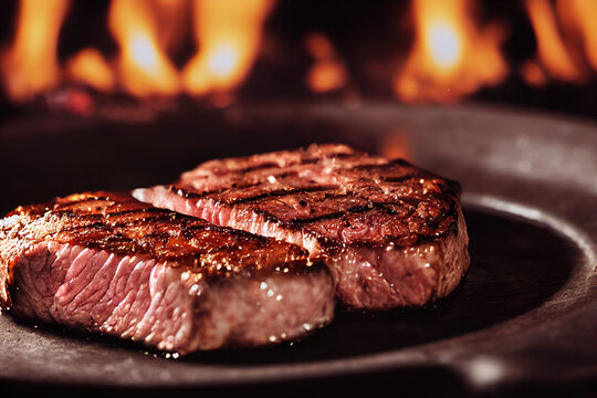 Delicious Cook Meat Steak and Black Copy space Background For Menu Restaurant or Recipe Text and Advisement.