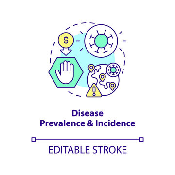 Changes in disease prevalence and incidence concept icon. Costly healthcare reason abstract idea thin line illustration. Isolated outline drawing. Editable stroke. Arial, Myriad Pro-Bold fonts used