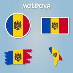 Moldova flag inside the Moldovan map borders vector illustration.