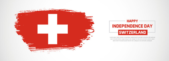 Abstract flag of Switzerland on hand drawn brush strokes. Happy Independence Day with grunge style vector background