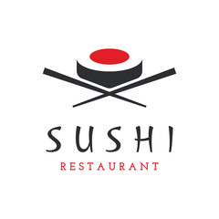 Sushi logo template design.Seafood or traditional japanese cuisine with salmon, delicious food.Logo for Japanese restaurant, bar, sushi shop.