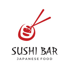 Sushi logo template design.Seafood or traditional japanese cuisine with salmon, delicious food.Logo for Japanese restaurant, bar, sushi shop.