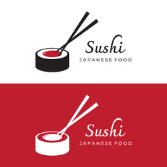 Sushi logo template design.Seafood or traditional japanese cuisine with salmon, delicious food.Logo for Japanese restaurant, bar, sushi shop.