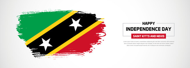 Abstract flag of Saint Kitts and Nevis on hand drawn brush strokes. Happy Independence Day with grunge style vector background