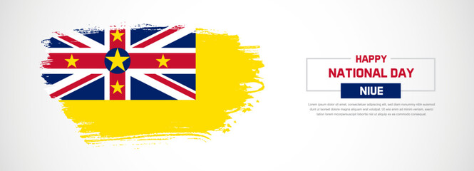 Abstract flag of Niue on hand drawn brush strokes. Happy Independence Day with grunge style vector background