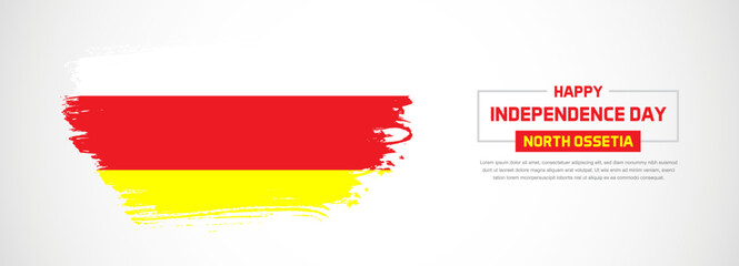 Abstract flag of North Ossetia on hand drawn brush strokes. Happy Independence Day with grunge style vector background