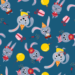 Naklejka premium Seamless pattern with cute rabbits. Design for fabric, textile, wallpaper, packaging. 
