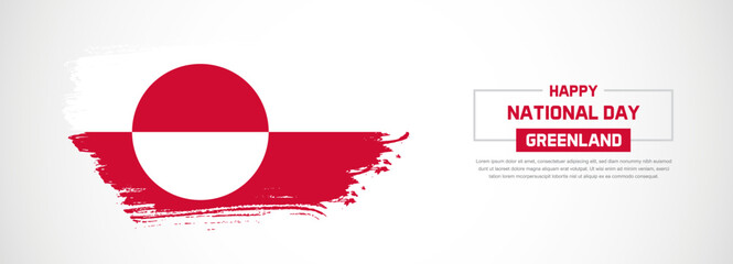 Abstract flag of Greenland on hand drawn brush strokes. Happy Independence Day with grunge style vector background