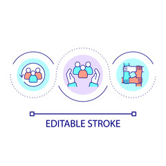 Fototapeta premium Community members support loop concept icon. Cooperation for safety. Trustful partnership abstract idea thin line illustration. Isolated outline drawing. Editable stroke. Arial font used