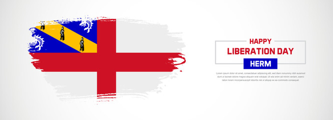 Abstract flag of Herm on hand drawn brush strokes. Happy Independence Day with grunge style vector background