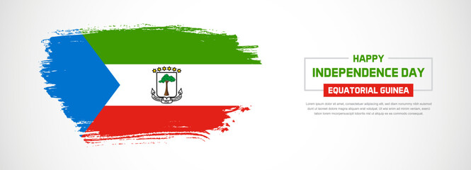 Abstract flag of Equatorial Guinea on hand drawn brush strokes. Happy Independence Day with grunge style vector background