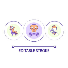 Fototapeta premium Deadly mistakes in workplace loop concept icon. Safety rules violation. Accidents cause abstract idea thin line illustration. Isolated outline drawing. Editable stroke. Arial font used