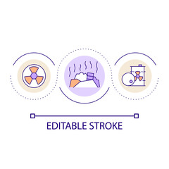 Toxic waste problem loop concept icon. Radioactive environment pollutions. Nuclear fuel dump abstract idea thin line illustration. Isolated outline drawing. Editable stroke. Arial font used
