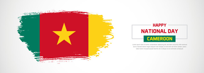 Abstract flag of Cameroon on hand drawn brush strokes. Happy Independence Day with grunge style vector background
