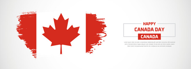 Abstract flag of Canada on hand drawn brush strokes. Happy Independence Day with grunge style vector background