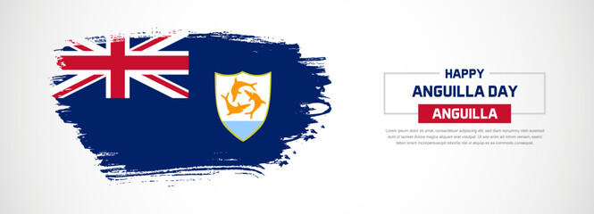 Abstract flag of Anguilla on hand drawn brush strokes. Happy Independence Day with grunge style vector background