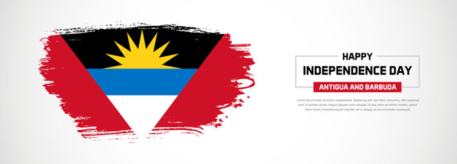 Abstract flag of Antigua and Barbuda on hand drawn brush strokes. Happy Independence Day with grunge style vector background