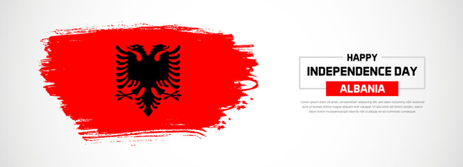 Abstract flag of Albania on hand drawn brush strokes. Happy Independence Day with grunge style vector background