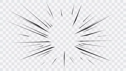 Foto auf Alu-Dibond Abstract comic book flash explosion radial lines on transparent background. Vector illustration superhero design. Bright black light strip burst. Flash ray blast glow. Speed lines Manga frame. Anime © Oleg