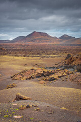 Wild volcanic landscape of the Timanfaya National Park,  Lanzarote, Canary Islands, Spain