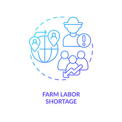 Farm labor shortage blue gradient concept icon. Low employment. Agro workers deficit. Lack of workforce abstract idea thin line illustration. Isolated outline drawing. Myriad Pro-Bold fonts used