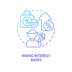 Obraz premium Rising interest rates for farmers blue gradient concept icon. Farm lending. Business financial support abstract idea thin line illustration. Isolated outline drawing. Myriad Pro-Bold fonts used