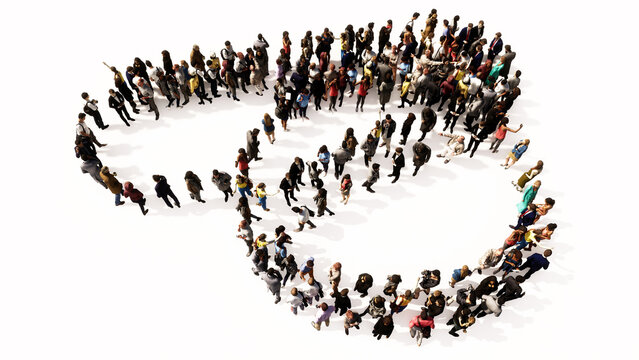 Concept or conceptual large gathering  of people forming an image of medicine pills on white background. A 3d illustration metaphor for medicine, healthcare, pharmaceutical industry