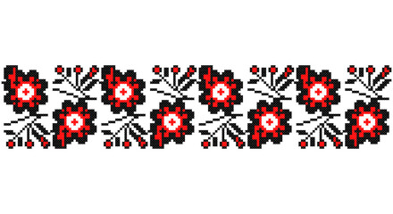 Embroidered good like old handmade cross-stitch ethnic Ukraine pattern. Ukrainian towel ornament, rushnyk called, vector.