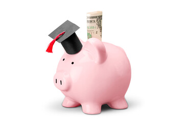 Piggy Bank with Mortarboard and Banknote