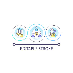 Democratizing hydrogen energy loop concept icon. Clean economy. Alternative power availability abstract idea thin line illustration. Isolated outline drawing. Editable stroke. Arial font used