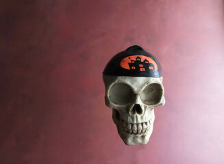 cranium with halloween hat isolated