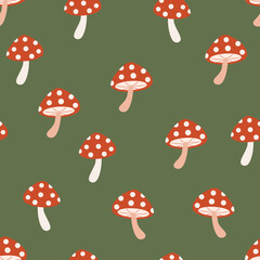 simple vector illustration seamless pattern with mushrooms