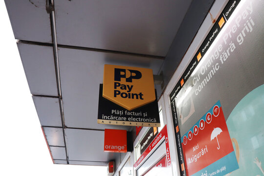 paypoint orange vodafone logo store in romania, tulcea, october 2022