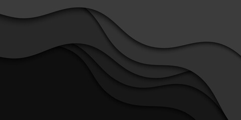 Abstract wavy black paper background. Background with black waves.