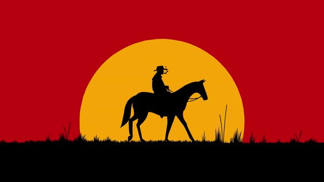 horse on sunset, western, sunset, horse, cowboy, motion graphic, loop animation, 4K resolution
