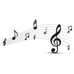 Music note design element in doodle style black background vector illustration.