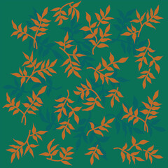 autumn pattern with orange leaves and green background