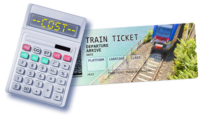 Costs about train ticket - concept image with calculator